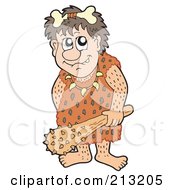 Poster, Art Print Of Caveman Wearing A Bone In His Hair And Carrying A Weapon