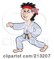 Royalty Free RF Clipart Illustration Of A Happy Karate Boy Practicing His Moves