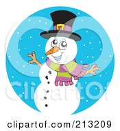 Poster, Art Print Of Friendly Snowman In A Blue Snow Circle