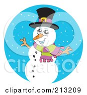 Royalty Free RF Clipart Illustration Of A Friendly Snowman In A Blue Snow Circle