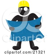 Clipart Illustration of a Blackman Character Wearing A Hardhat And Reviewing Blueprints At A Construction Site by Paulo Resende #COLLC21321-0047