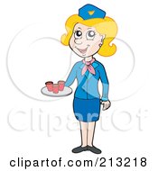 Friendly Blond Stewardess Serving Drinks