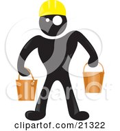 Poster, Art Print Of Blackman Character Wearing A Yellow Hardhat And Carrying Two Pails