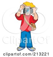 Poster, Art Print Of Blond Boy Holding A Camera To His Face