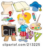Royalty Free RF Clipart Illustration Of A Digital Collage Of A School Girl And Items by visekart