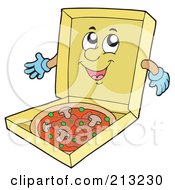 Royalty Free RF Clipart Illustration Of A Supreme Pizza In A Happy Box