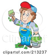Royalty Free RF Clipart Illustration Of A Happy House Painter Guy Holding A Paintbrush by visekart