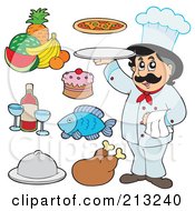 Poster, Art Print Of Digital Collage Of A Chef And Food Items