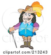 Poster, Art Print Of Pleased Musketeer Leaning On His Sword