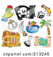 Royalty Free RF Clipart Illustration Of A Digital Collage Of Pirate Items by visekart
