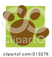 Brown Rounded Paw Print On A Green Box