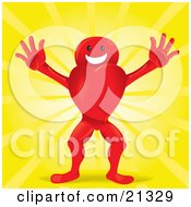 Poster, Art Print Of Happy Smiling Red Heart Character Holding His Arms Out