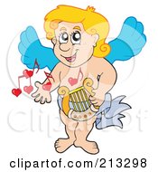 Poster, Art Print Of Blond Eros Cupid Holding A Lyre