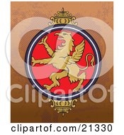 Golden Majestic Griffon On A Crest Over A Brown Background