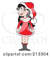 Royalty Free RF Clipart Illustration Of A Christmas Girl In A Red Dress