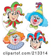 Royalty Free RF Clipart Illustration Of A Digital Collage Of Four Clown Faces