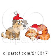 Poster, Art Print Of Digital Collage Of A Christmas Dog And Cat