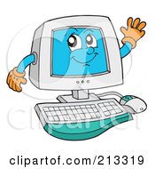 Royalty Free RF Clipart Illustration Of A PC Character Waving