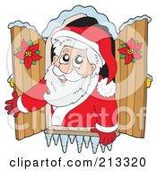 Poster, Art Print Of Cartoon Santa Looking Out Through A Window