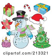 Royalty Free RF Clipart Illustration Of A Digital Collage Of A Snowman And Christmas Items
