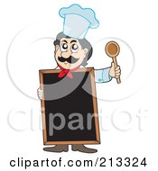 Poster, Art Print Of Male Chef Standing Behind A Blank Blackboard