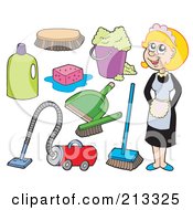 Poster, Art Print Of Digital Collage Of A Maid And Cleaning Items