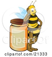 Poster, Art Print Of Proud Honey Bee Resting His Elbow On Top Of A Full Honey Jar After A Long Day Of Gathering