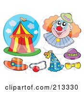 Digital Collage Of Circus Clown Items
