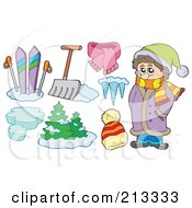 Poster, Art Print Of Digital Collage Of A Winter Boy And Wintry Items