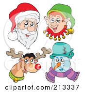 Poster, Art Print Of Digital Collage Of Santa Elf Reindeer And Snowman Faces