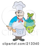 Royalty Free RF Clipart Illustration Of A Male Chef Holding A Spoon And Fish