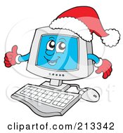 Royalty Free RF Clipart Illustration Of A Christmas Computer Wearing A Santa Hat