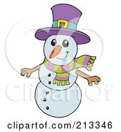 Poster, Art Print Of Wintry Snowman In A Purple Hat