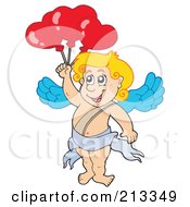 Poster, Art Print Of Blond Eros Cupid Flying With Balloons