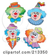 Royalty Free RF Clipart Illustration Of A Digital Collage Of Friendly Clown Faces