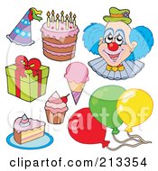 Poster, Art Print Of Digital Collage Of A Clown And Birthday Items