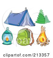Poster, Art Print Of Digital Collage Of A Tent And Camping Items