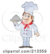 Royalty Free RF Clipart Illustration Of A Male Chef Holding Up A Platter