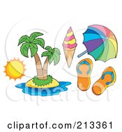 Poster, Art Print Of Digital Collage Of A Tropical Island And Travel Items