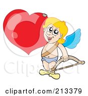 Poster, Art Print Of Blond Eros Cupid With His Arm Around A Heart