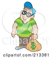 Royalty Free RF Clipart Illustration Of A Hairy Bank Robber By A Money Bag by visekart