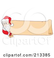 Royalty Free RF Clipart Illustration Of A Cartoon Santa Looking Around A Parchment Banner