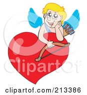 Poster, Art Print Of Blond Eros Cupid Resting On A Heart
