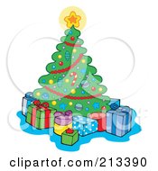 Poster, Art Print Of Star On A Christmas Tree Shining Over Presents