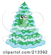Poster, Art Print Of Happy Evergreen Tree With Snow