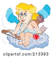 Poster, Art Print Of Blond Eros Cupid Sitting On A Cloud