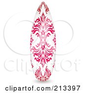Royalty Free RF Clipart Illustration Of An Upright Surfboard With Pink Designs by michaeltravers