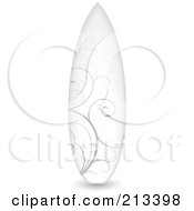 Royalty Free RF Clipart Illustration Of An Upright Surfboard With Gray Swirl Designs by michaeltravers