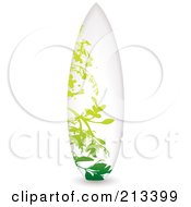 Royalty Free RF Clipart Illustration Of An Upright Surfboard With A Green Floral Design by michaeltravers