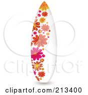 Royalty Free RF Clipart Illustration Of An Upright Surfboard With A Floral Design